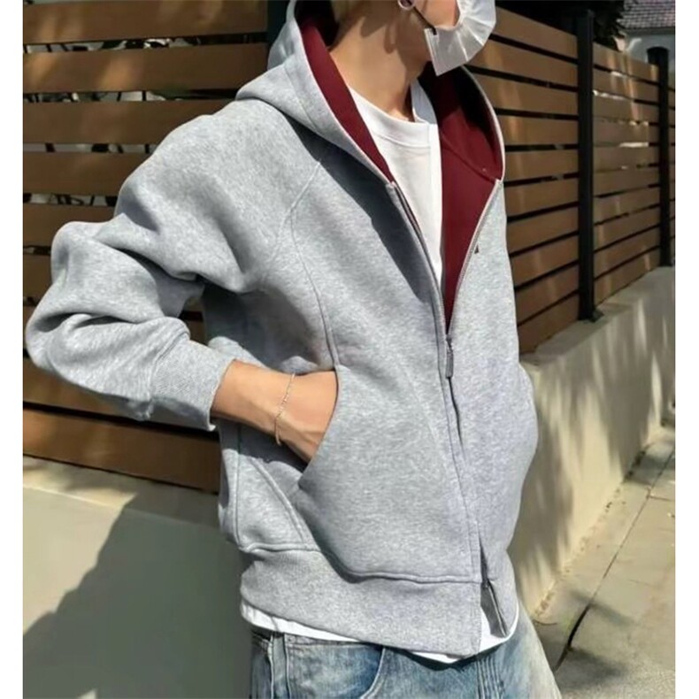 抖音得物高品质秋冬美式高街重磅结构双层双面连帽卫衣外套XS107，女装短外套，电商A486-1