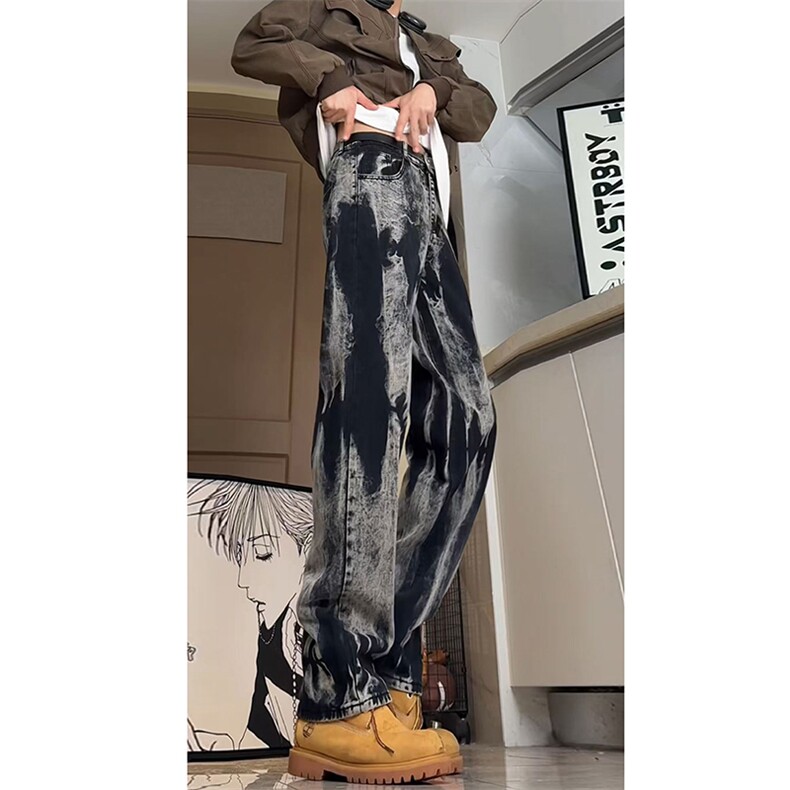 美式高街vibe小众扎染直筒牛仔裤货号K668P60,男装牛仔裤,电商A063