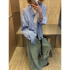 网图CS31-特P38控6825春装男女字母印花衬衫宽松版条纹开衫衬衫，男装衬衫，电商B327