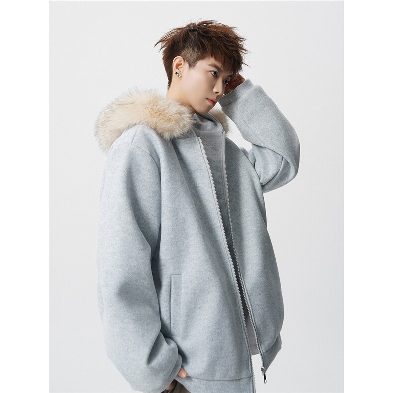 现货-冬装呢料夹棉大毛领加厚保暖棉衣外套218-7-N137-P115-控168，男装棉衣，星座218-7