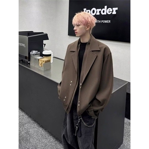 新款假两件西服外套男士春季潮流设计感韩版西装夹克休闲上衣图片