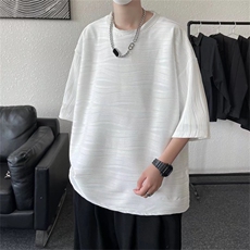 潮条纹垂感冰丝短袖T恤男ins潮牌夏季薄款小众上衣T1081-P28，男装T恤，星座512-2