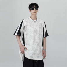 撞色拼接百搭时尚圆领休闲高级吊染潮牌短袖上衣T909-P35，男装T恤，电商C307