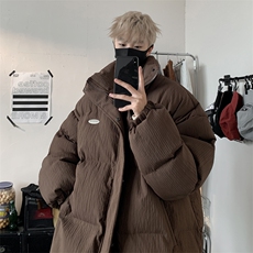 棕咖色美式复古棉服男款冬季加厚青少年面包服外套潮牌立领棉衣袄，男装棉衣，电商B205