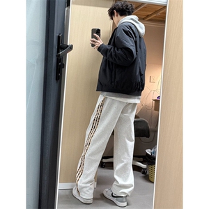 【有货】JRK83CC-特P45 加绒豹纹三条杠裤子男加厚条纹卫裤图片