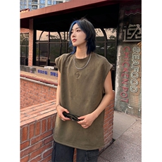 港风大码美式麂皮绒套头圆领无袖T恤背心男潮XZ213-T071-P35控48，男装T恤，星座213