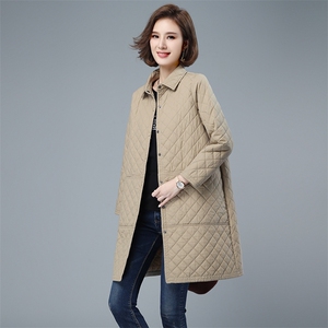 2021秋冬时尚百搭新款格纹棉服纯色简约衬衫式棉衣中长款女图片