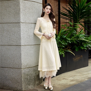 现货2026年春季新款女时尚气质优雅风通用蕾丝拼接两件套装连衣裙图片