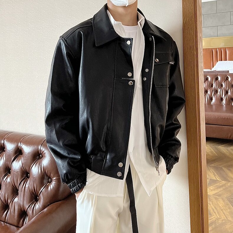 痞帅Pu皮衣小众双拉链垫肩皮夹克男机车服秋冬外套JW631,男装皮衣,星座1116A（原606A-3）