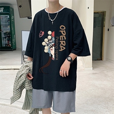 YT26161-P30亚短袖t恤男大码五分袖男宽松七分袖港风模特，男装T恤，电商A040