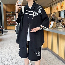 TZ24326-特P60港风套装新中式男青少年运动休闲衬衫短裤两件套，男装衬衫，电商D310B