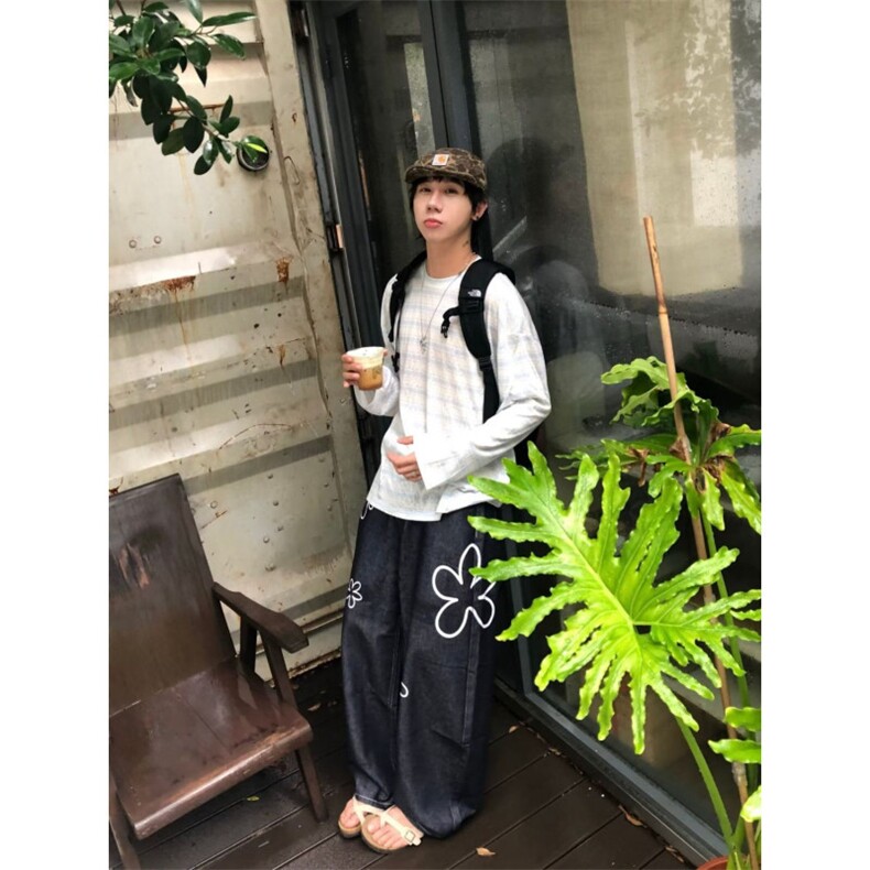 美式潮牌原创印花复古休闲直筒宽松高街百搭小个子长裤男,男装休闲裤,四季星座505