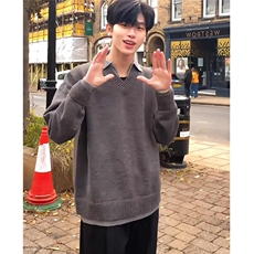 F09-P68高质量柔软北极绒假两件毛衣，男装针织衫/毛衣，电商B323A