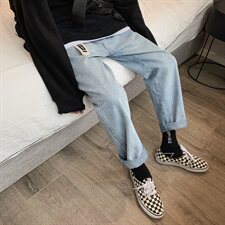 送腰带2021新品春季男士直筒牛仔裤ins九分休闲男裤子KZ01，男装牛仔裤，星座1008