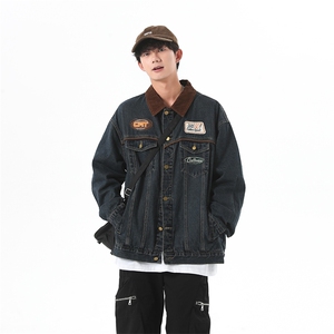 春新款美式复古牛仔外套男机车潮牌翻领夹克宽松上衣JK1099-P85图片