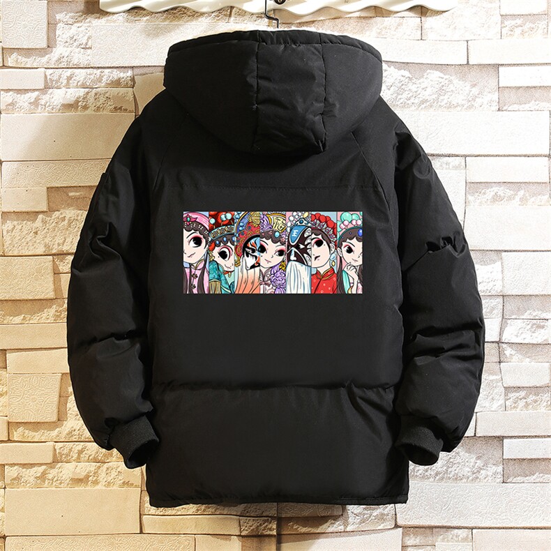 京剧脸谱风加厚加绒连帽衣服面包服男砖墙MY16250-P100图片