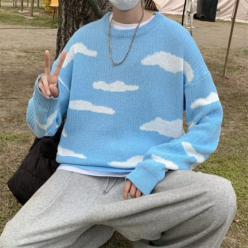复古慵懒毛衣秋冬季ins潮牌云朵情侣装宽松针织衫男女MY689-P43,男装针织衫/毛衣,星座1008-2