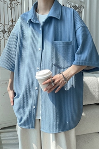 特批35无差价2025夏冰丝垂感休闲衬衣男炸街痞帅大码短袖衬衫C844图片
