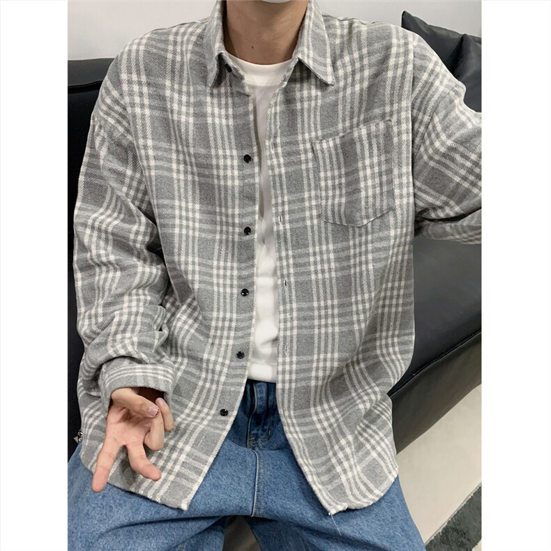 现货~磨毛格子大码长袖衬衫C5891/特P25灰,男装衬衫,电商A094