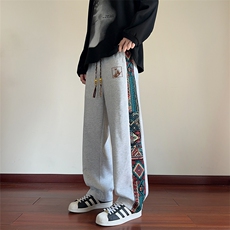 风男春秋季美式复古拼接长裤潮牌宽松大码XZ102B-1CK2550P45，男装休闲裤，星座102B-1