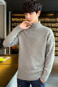 Tim-MY713高领毛衣男2021秋冬季新款韩版纯色打底衫潮牌线衣图片