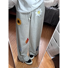 ！美式慵懒风格子花瓣刺绣百搭薄款休闲裤，男装休闲裤，星座617C