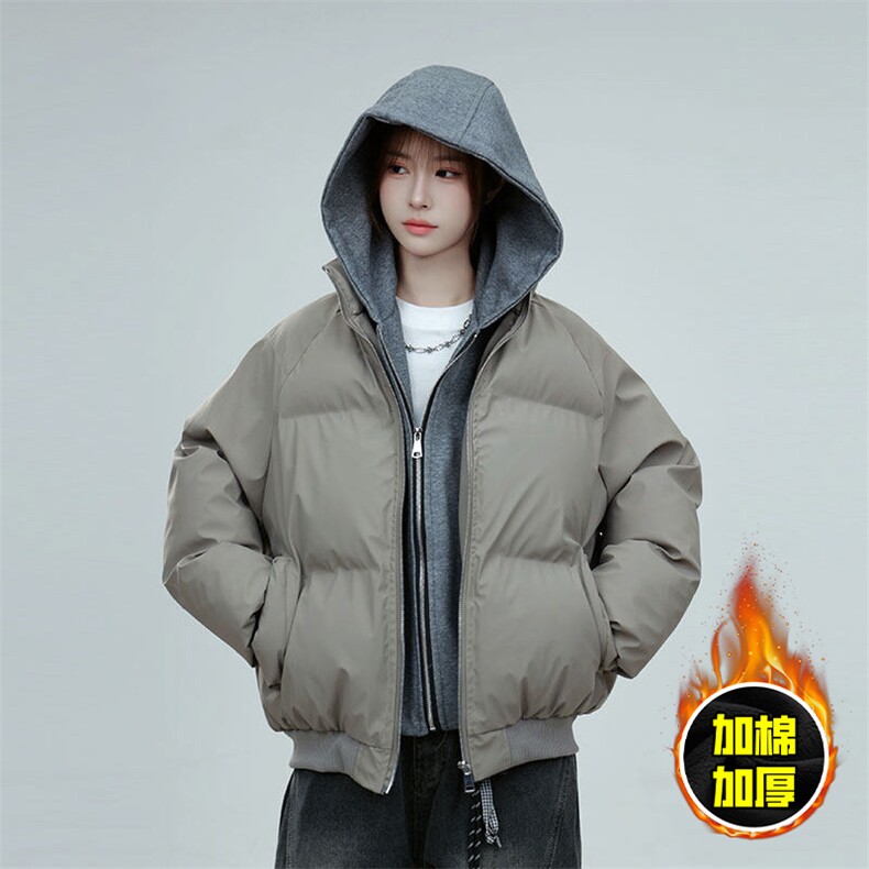 现货高品质重磅工艺美式高街假两件PU皮棉衣男女加厚棉服外套,男装棉衣,电商A443