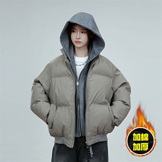 现货高品质重磅工艺美式高街假两件PU皮棉衣男女加厚棉服外套，男装棉衣，电商A443