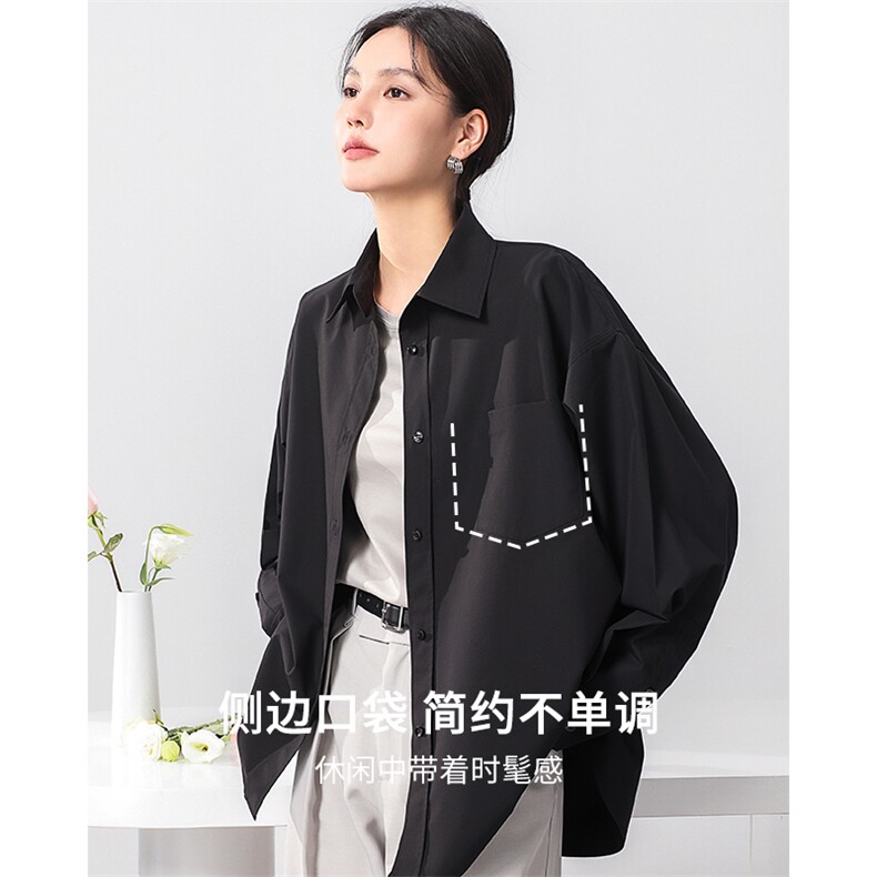 凉感新款经典翻领上衣显瘦宽松女衬衫免烫不易皱衬衣,女装衬衫,拓晨羊绒