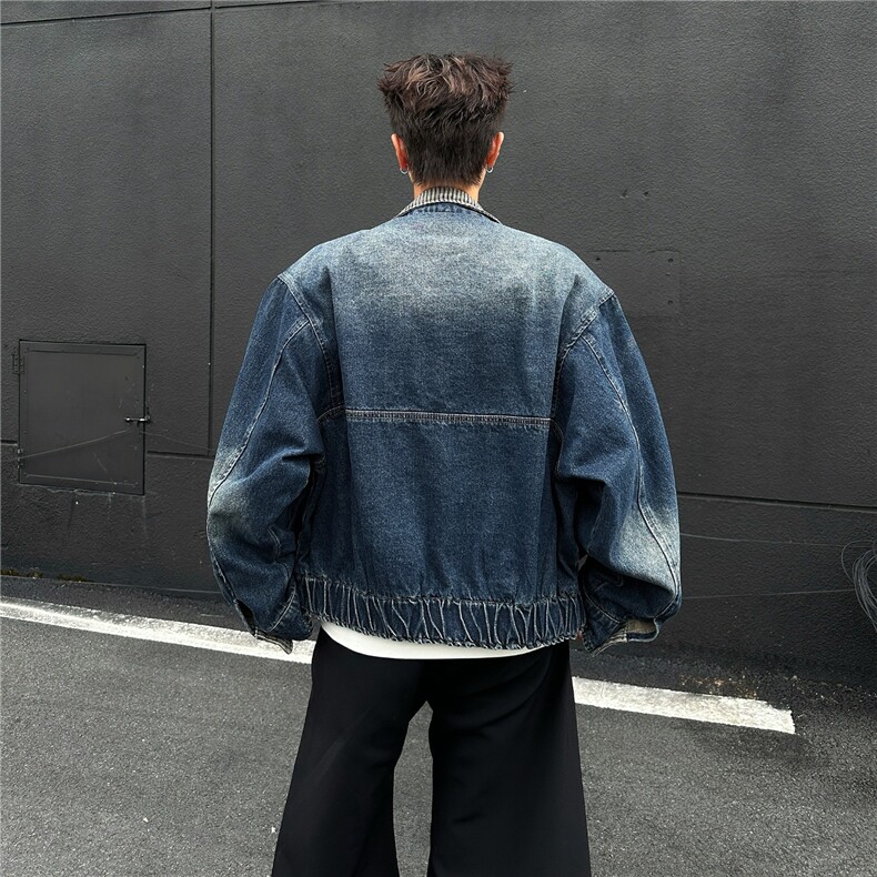 美式复古水洗做旧工设计感假两件牛仔外套夹克100-1-JK864-P85,男装工装外套,星座1001-1