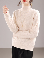 2025年秋季小v领重工绞花针织衫纯色时尚修身，女装针织衫/毛衣，奢优羊绒