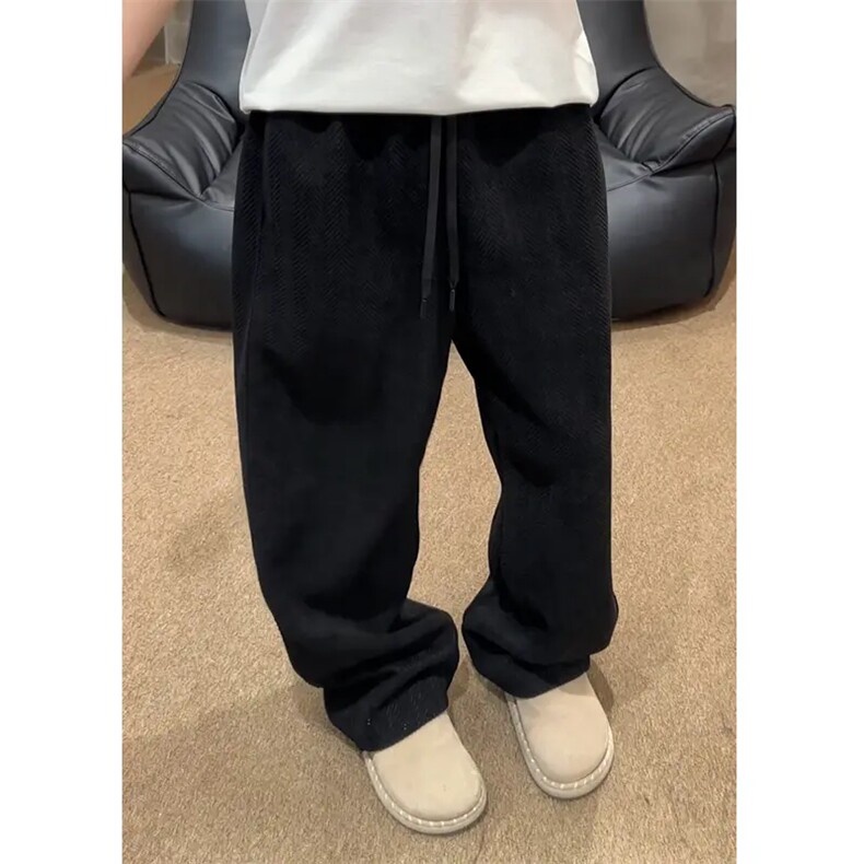 秋冬慵懒风斜条纹加绒阔腿休闲裤男潮牌宽松显瘦垂感拖地直筒长裤，男装卫衣，星座506A