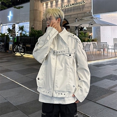 春秋款美式复古高街皮衣外套潮牌高级感小众短款机车服夹克，男装夹克，星座410-7