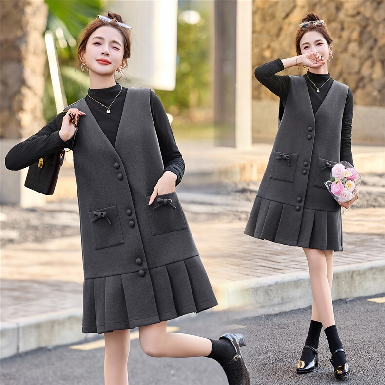 2026年春新款穿搭一整套气质修身打底衫高级感马甲连衣裙两件套装，女装套装/套裙，流量+