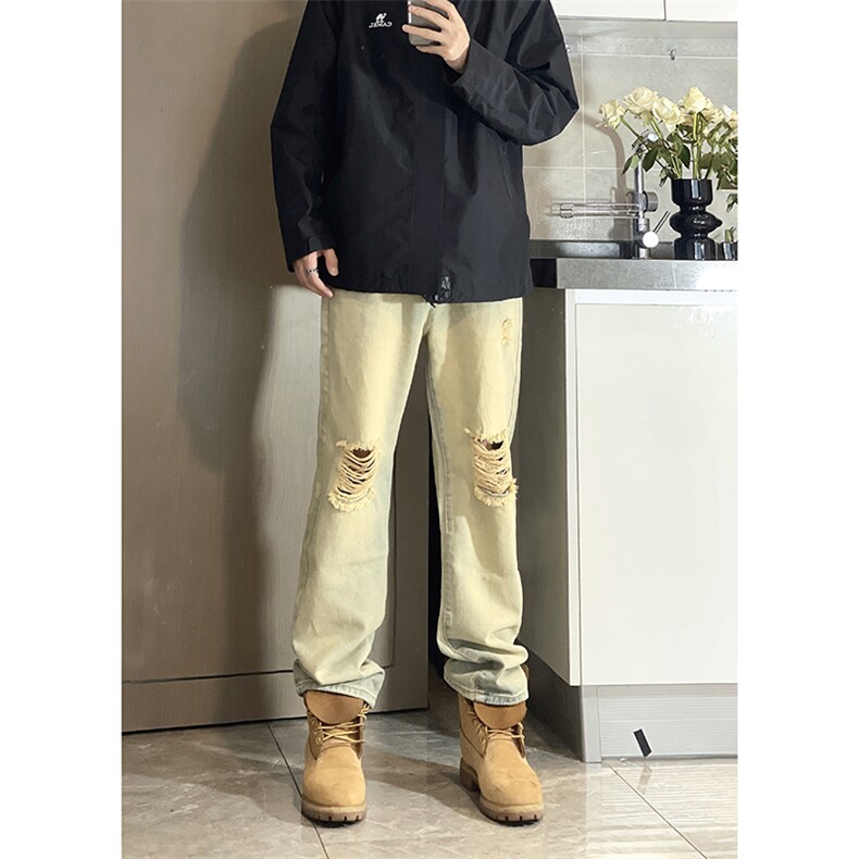 B221美式ins高街暗黑小众直筒破洞牛仔裤LK23056-P60控78,男装牛仔裤,电商B221