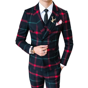 发型师潮男西装三件套韩版修身双排扣格子西服套装A470-TZ06A-270图片