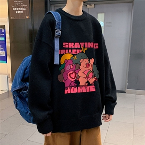 1港风圆领中性情侣潮流大码M-5XL印花加厚毛衣男7753P55加绒P70图片