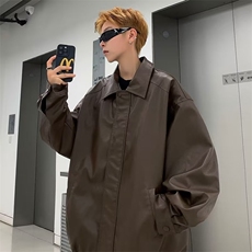 秋季美式复古机车pu皮衣男宽松时尚潮流夹克休闲翻领外套JK911，男装夹克，星座1116A-1（原606A）