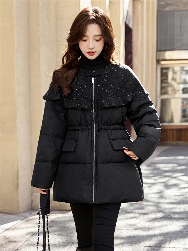 亮片毛呢拼接羽绒服女2025冬季新款气质显瘦保暖白鸭绒外套,女装羽绒服,冬木谷雨