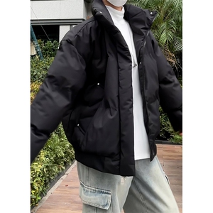现货5W件冬季三防美式重磅硬挺boxy羽绒纯色立领棉衣外套加厚棉服图片