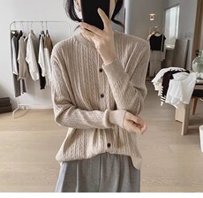 时尚百搭纯毛扭花开衫显瘦修身长袖针织衫优雅气质女装外套，女装针织衫/毛衣，鑫之绒