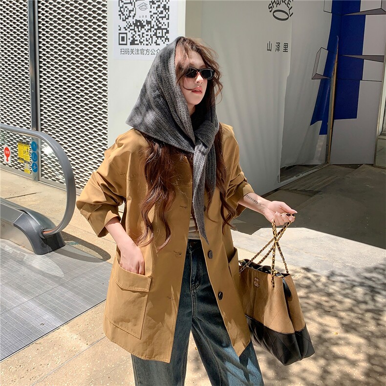 韩系巨好看风衣女款2025秋新款今年流行爆款巴恩风高级感上衣外套,女装风衣,2C022