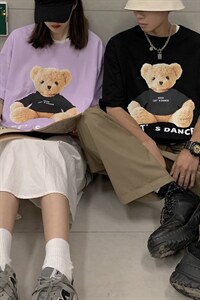 @女类  夏季情侣装可爱小熊短袖T恤学生卡通上衣 A071-5506-P25图片