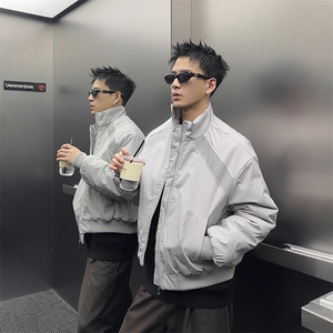 高品质春装新款老钱风美式高街解构立领棒球服飞行夹克潮休闲外套图片