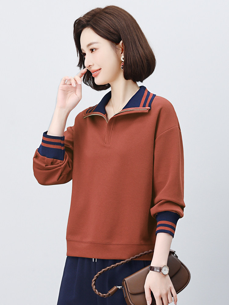 长期有货立领卫衣女2026年春秋新款洋气小个子半拉链条纹休闲上衣,女装卫衣/绒衫,璐依舞