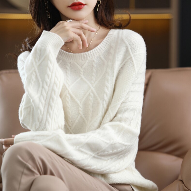 秋冬新款羊毛衫女宽松圆领复古羊绒毛衣内搭针织打底衫短款,女装羊毛衫,美雪羊绒