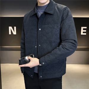 6621-L-4XL-P185标50绒店主秋季男士休闲翻领渲染泼墨羽绒服男