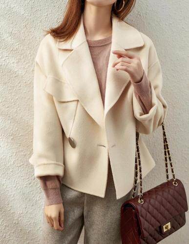 SL20111韩范儿大扣子西装领百分百羊毛双面呢短款外套,女装西装,L·H·X