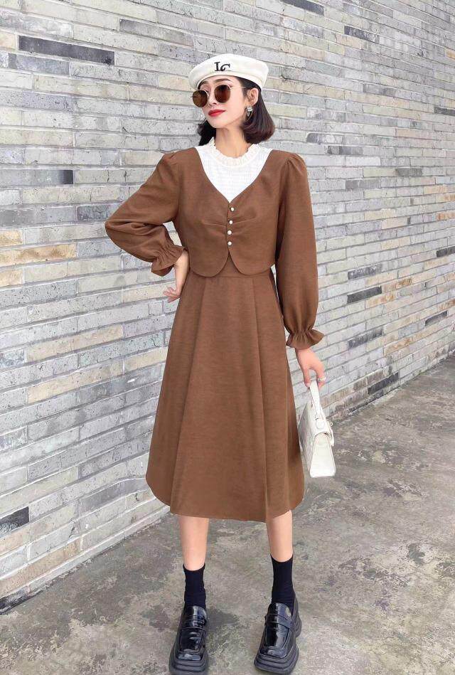 假两件套连衣裙，气质淑女款、两色、四个尺码，女装连衣裙，依柏璐(1F)