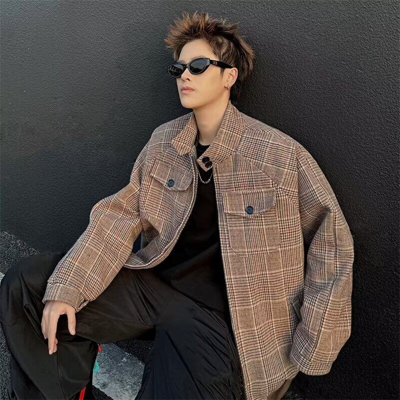 潮流常规款法式小香风中性加绒外套男座山雕长袖秋冬宽松型，男装夹克，星座716-2